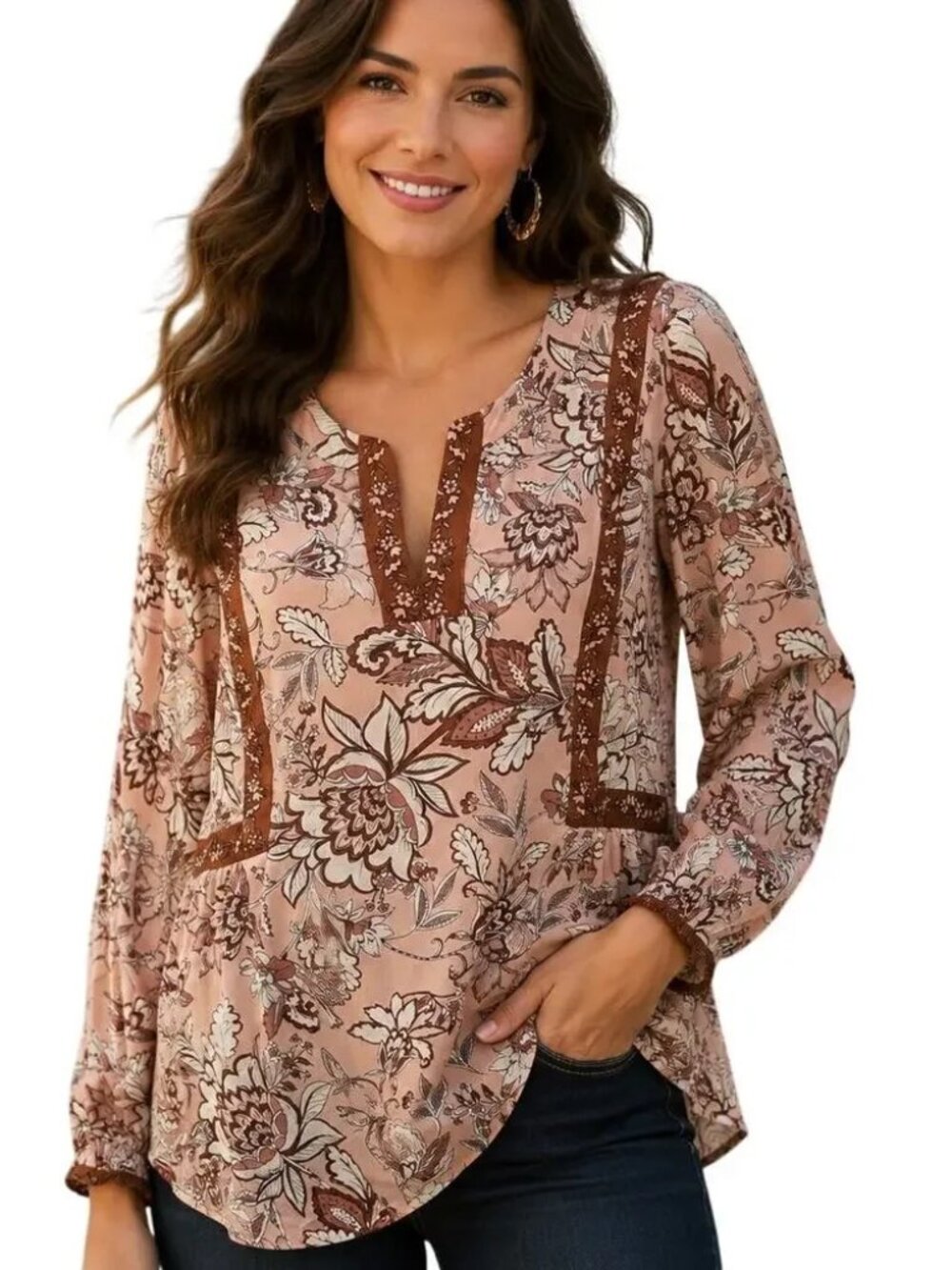 J. Jill Floral Mixed Print Peasant Top